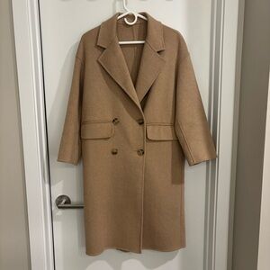 Women's Tan Double-Breasted Wool Coat